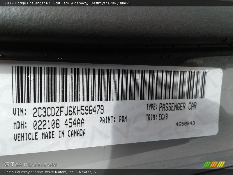 Destroyer Gray / Black 2019 Dodge Challenger R/T Scat Pack Widebody