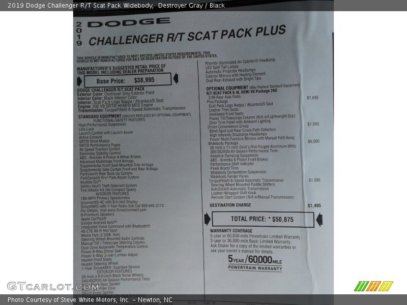 Destroyer Gray / Black 2019 Dodge Challenger R/T Scat Pack Widebody