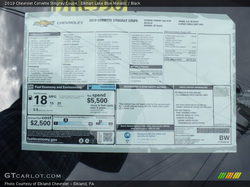  2019 Corvette Stingray Coupe Window Sticker