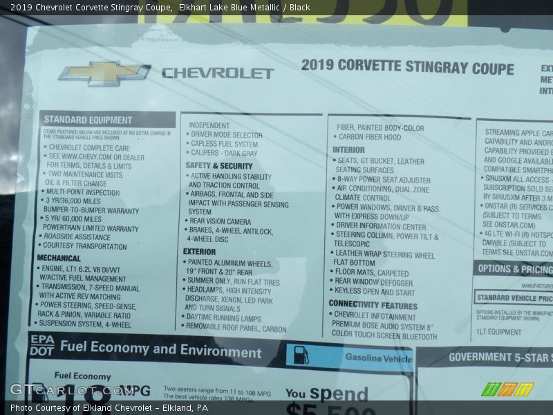  2019 Corvette Stingray Coupe Window Sticker