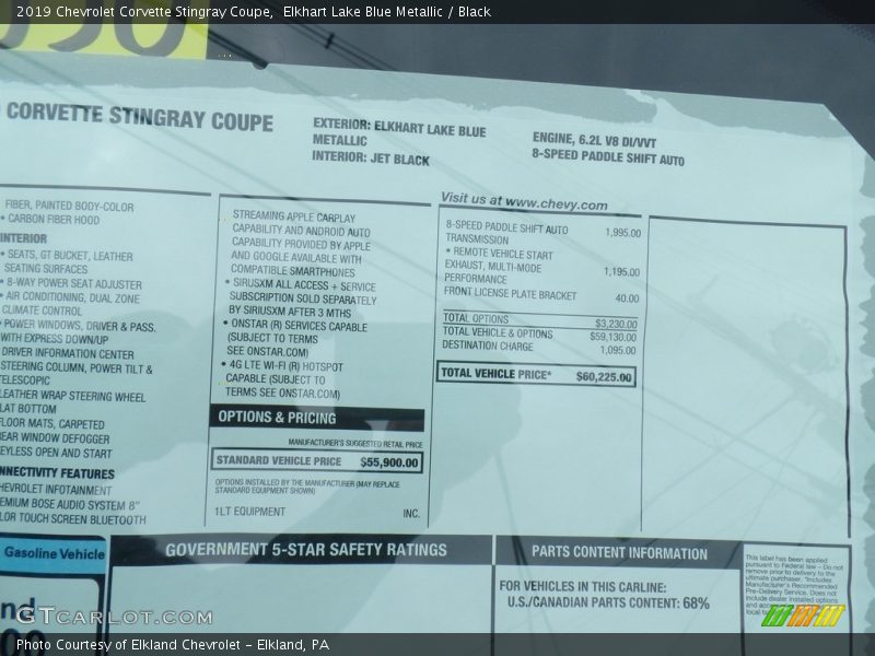  2019 Corvette Stingray Coupe Window Sticker