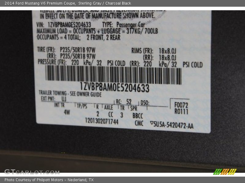 Sterling Gray / Charcoal Black 2014 Ford Mustang V6 Premium Coupe