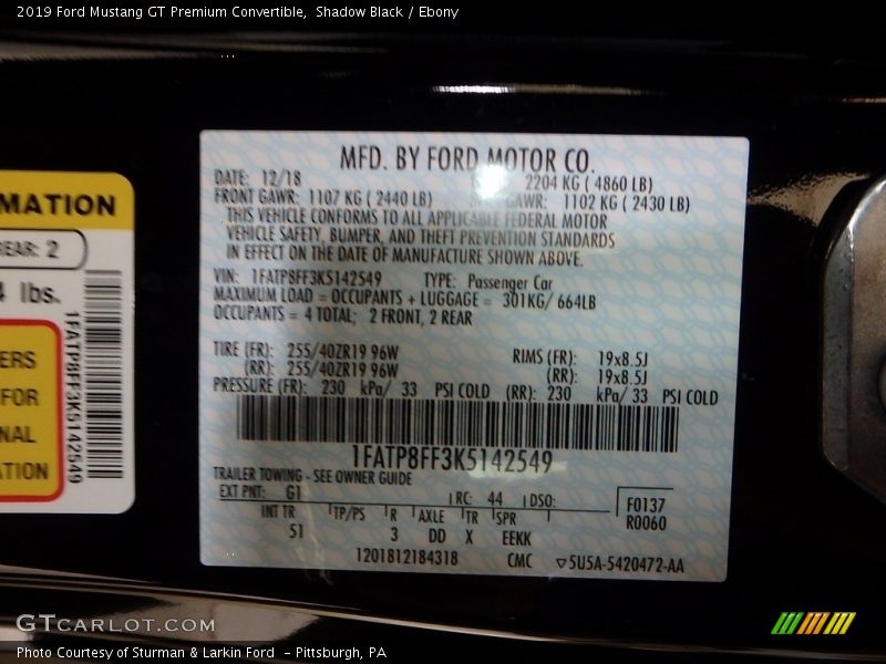 Shadow Black / Ebony 2019 Ford Mustang GT Premium Convertible