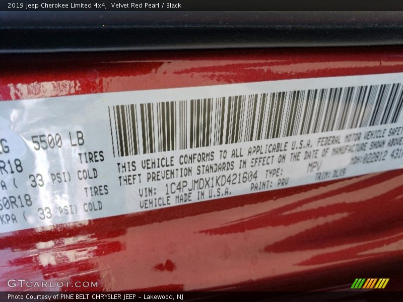 Velvet Red Pearl / Black 2019 Jeep Cherokee Limited 4x4