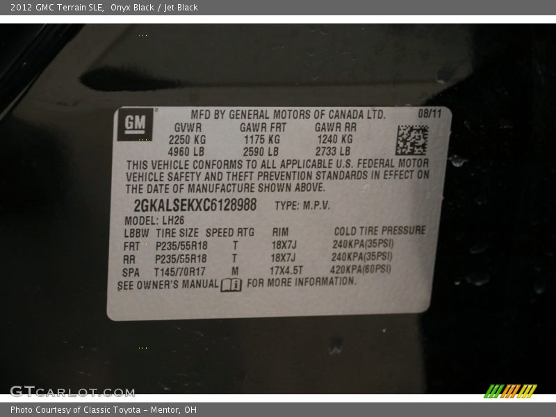 Onyx Black / Jet Black 2012 GMC Terrain SLE