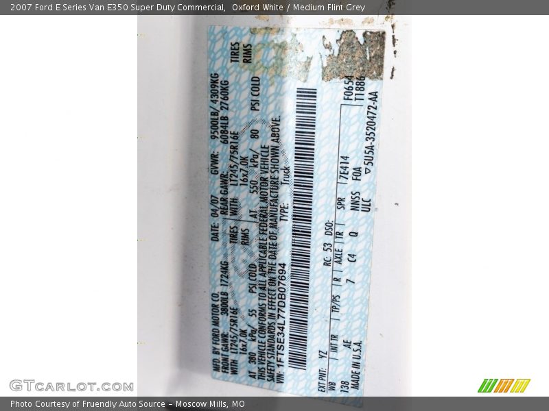 Oxford White / Medium Flint Grey 2007 Ford E Series Van E350 Super Duty Commercial