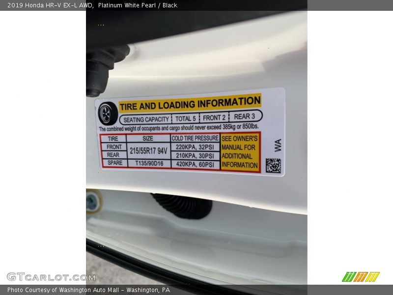 Platinum White Pearl / Black 2019 Honda HR-V EX-L AWD