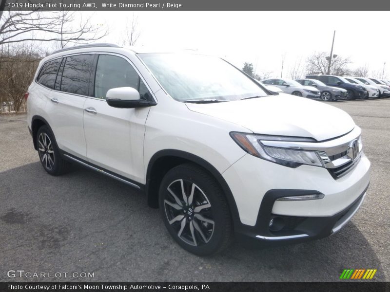 White Diamond Pearl / Beige 2019 Honda Pilot Touring AWD