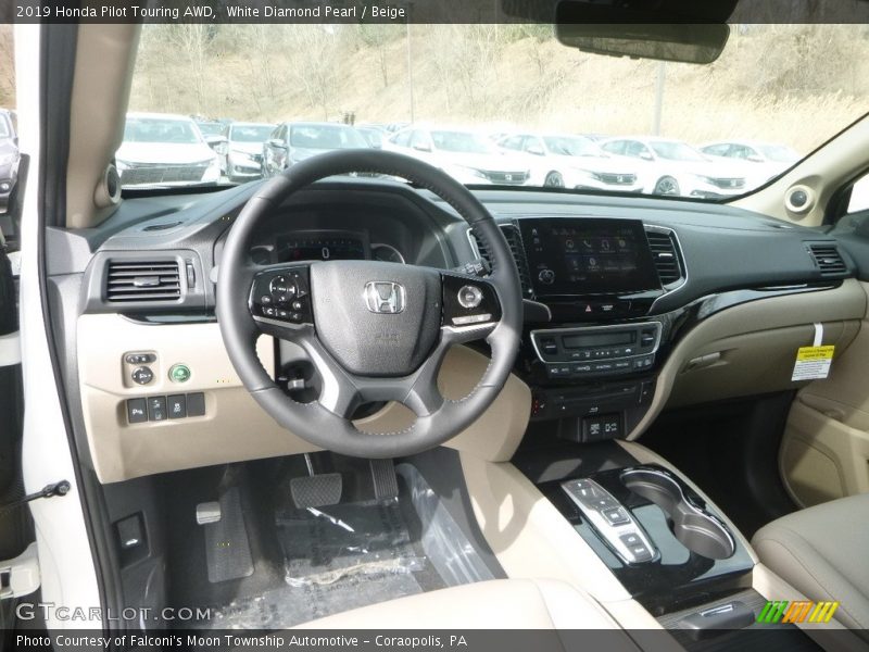 White Diamond Pearl / Beige 2019 Honda Pilot Touring AWD