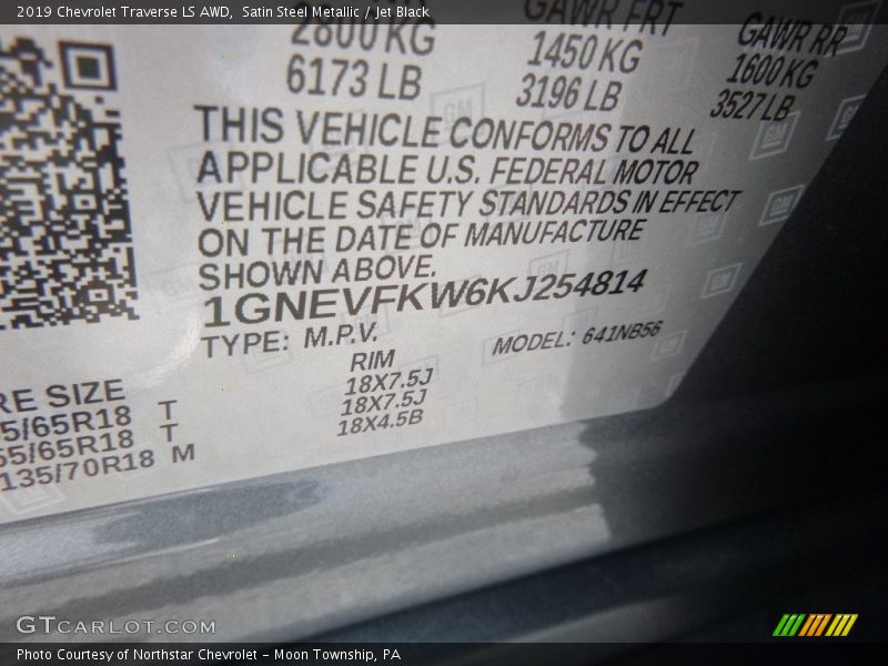 Satin Steel Metallic / Jet Black 2019 Chevrolet Traverse LS AWD