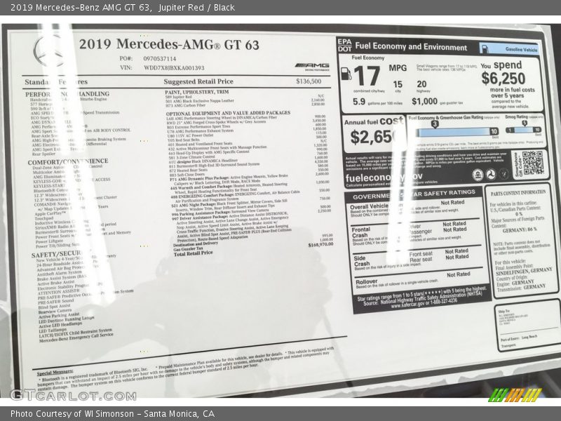  2019 AMG GT 63 Window Sticker