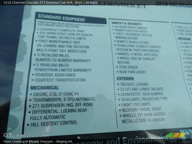 Black / Jet Black 2019 Chevrolet Colorado Z71 Extended Cab 4x4