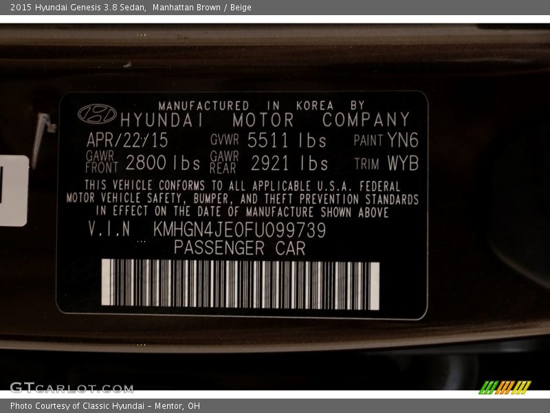 Manhattan Brown / Beige 2015 Hyundai Genesis 3.8 Sedan
