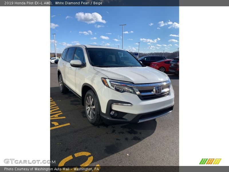 White Diamond Pearl / Beige 2019 Honda Pilot EX-L AWD