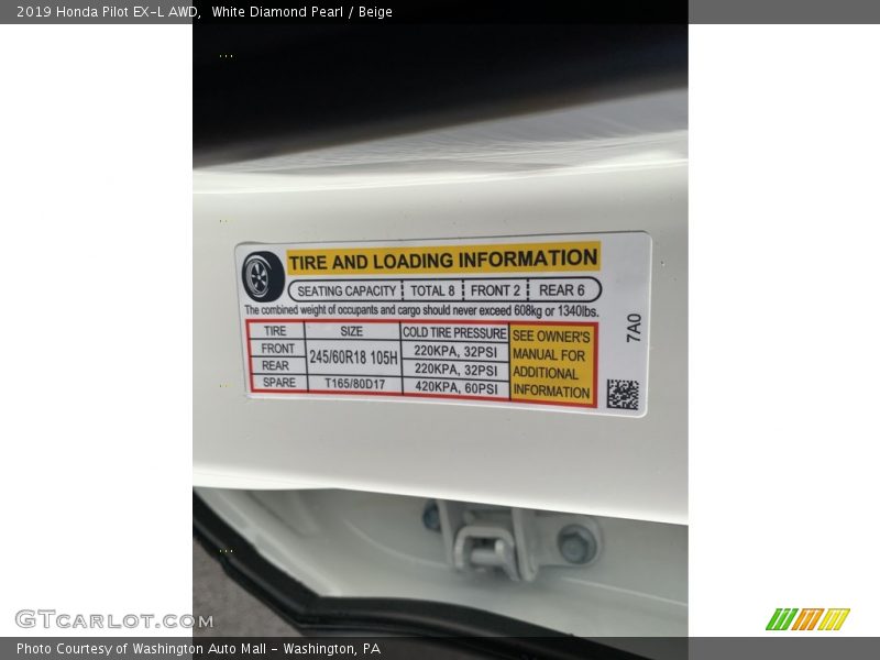 White Diamond Pearl / Beige 2019 Honda Pilot EX-L AWD