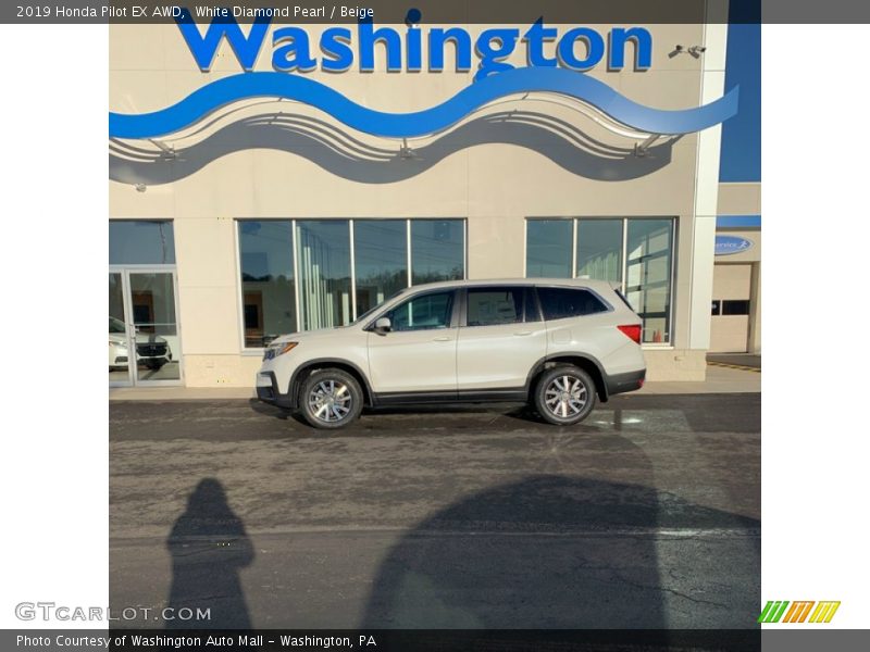 White Diamond Pearl / Beige 2019 Honda Pilot EX AWD