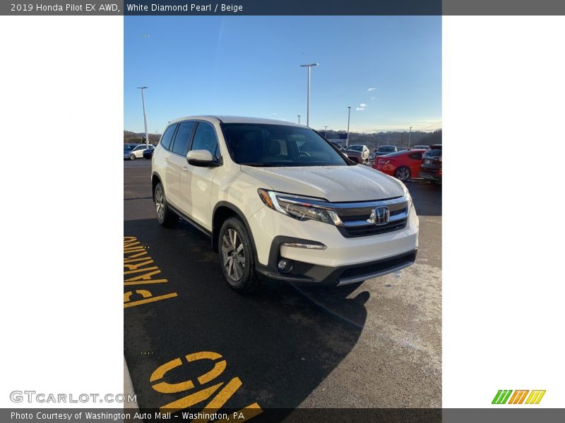 White Diamond Pearl / Beige 2019 Honda Pilot EX AWD