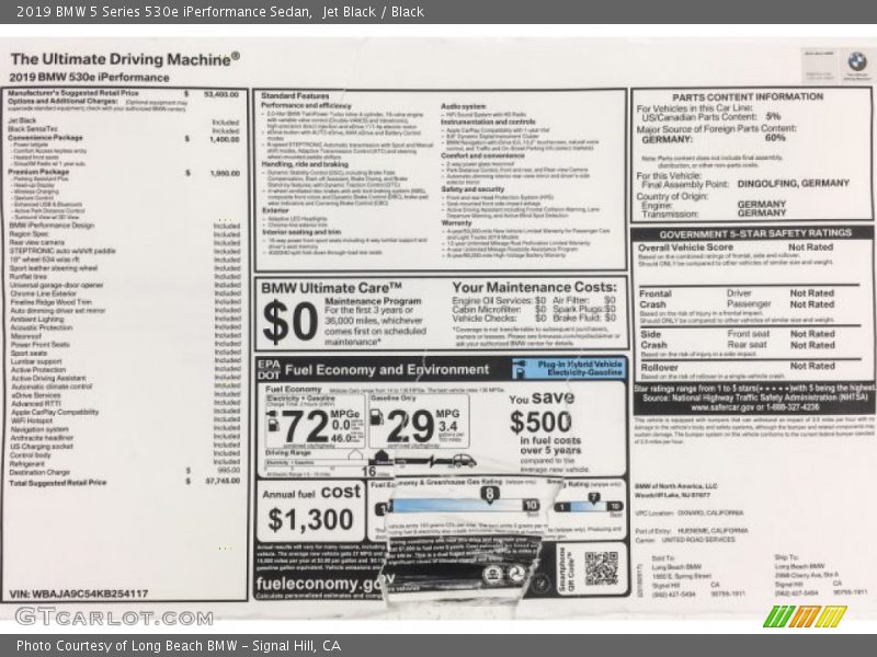 Jet Black / Black 2019 BMW 5 Series 530e iPerformance Sedan