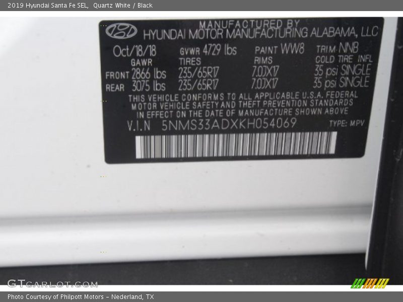 Quartz White / Black 2019 Hyundai Santa Fe SEL