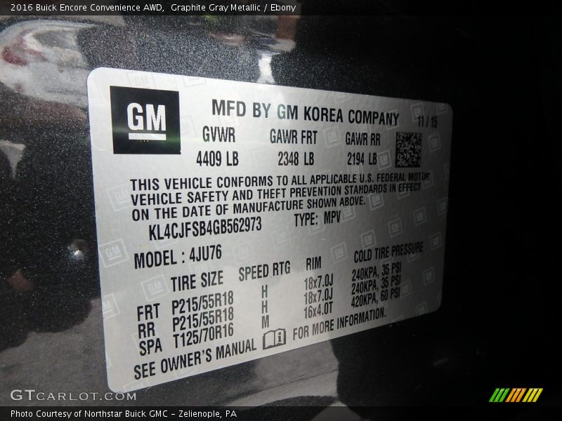 Graphite Gray Metallic / Ebony 2016 Buick Encore Convenience AWD