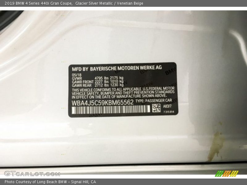 Glacier Silver Metallic / Venetian Beige 2019 BMW 4 Series 440i Gran Coupe