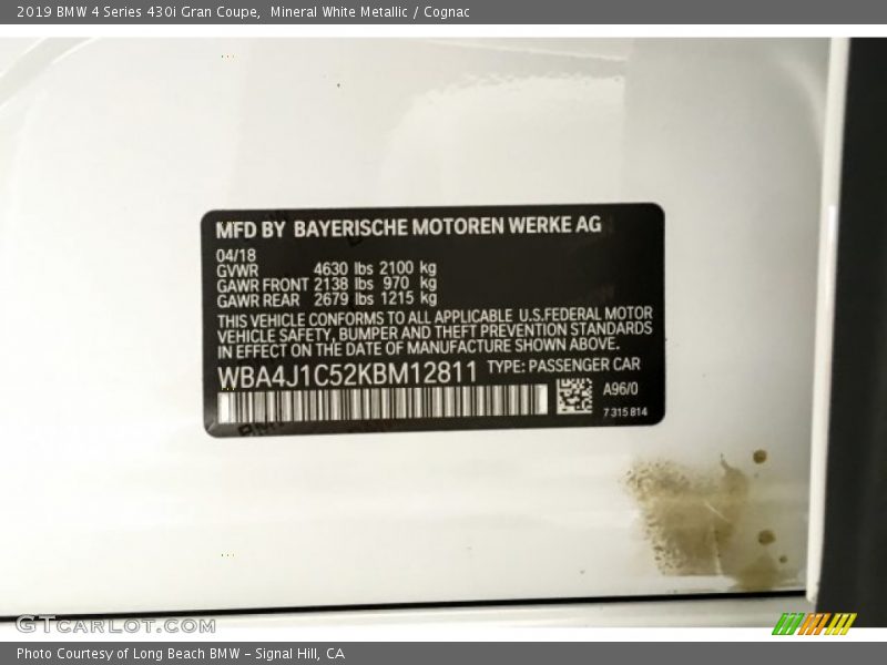Mineral White Metallic / Cognac 2019 BMW 4 Series 430i Gran Coupe