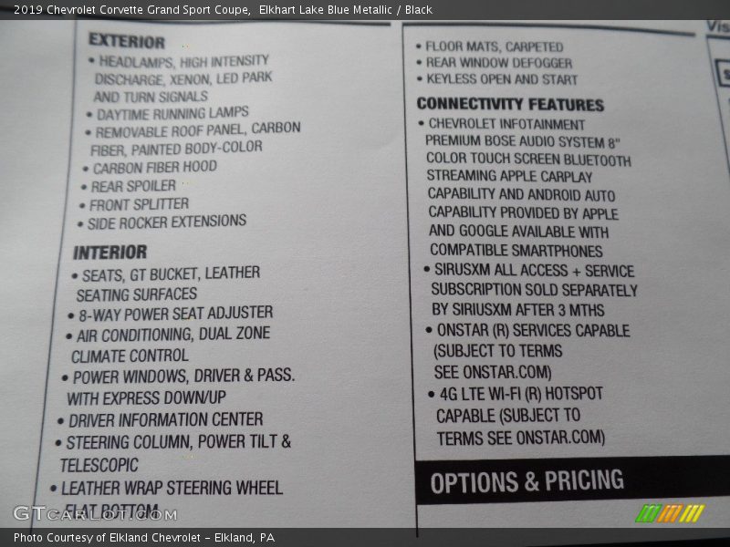 Elkhart Lake Blue Metallic / Black 2019 Chevrolet Corvette Grand Sport Coupe