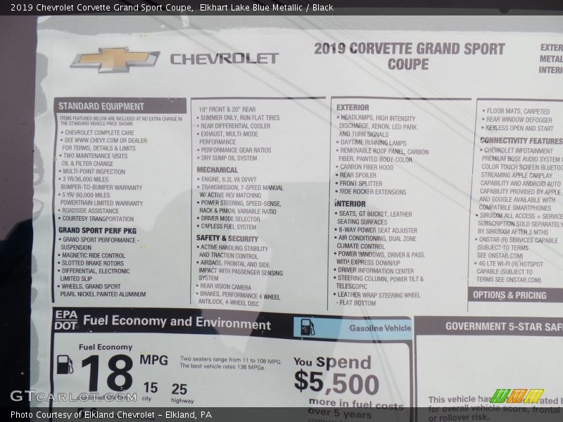 Elkhart Lake Blue Metallic / Black 2019 Chevrolet Corvette Grand Sport Coupe