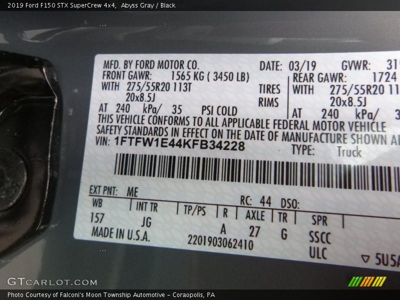 2019 F150 STX SuperCrew 4x4 Abyss Gray Color Code ME