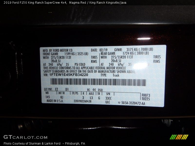 Magma Red / King Ranch Kingsville/Java 2019 Ford F150 King Ranch SuperCrew 4x4