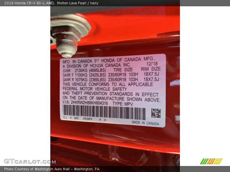 Molten Lava Pearl / Ivory 2019 Honda CR-V EX-L AWD