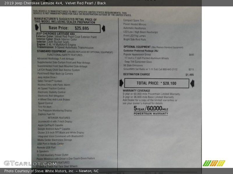 Velvet Red Pearl / Black 2019 Jeep Cherokee Latitude 4x4