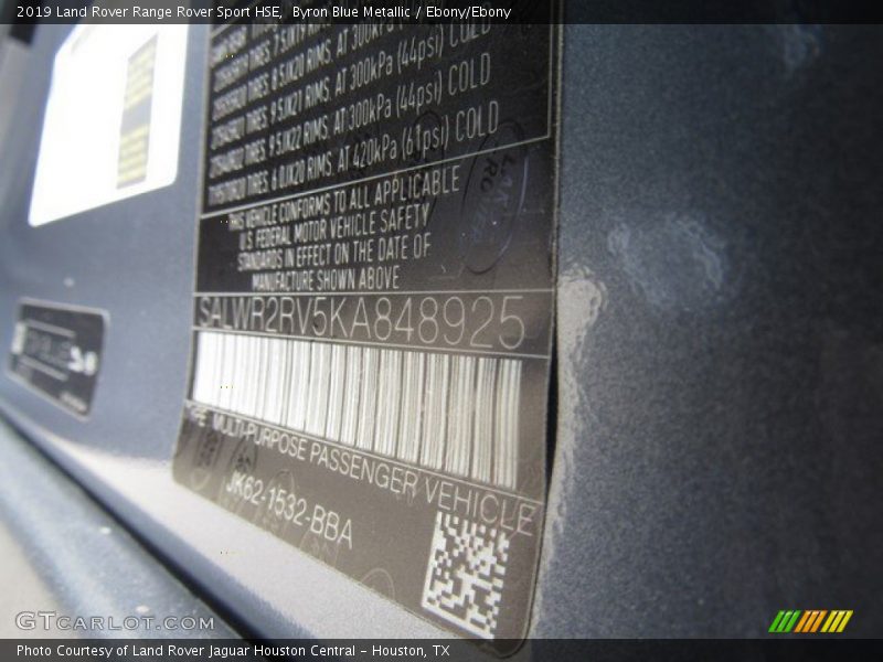 Byron Blue Metallic / Ebony/Ebony 2019 Land Rover Range Rover Sport HSE