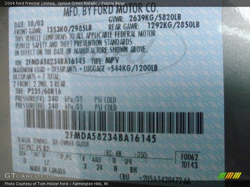 Spruce Green Metallic / Pebble Beige 2004 Ford Freestar Limited