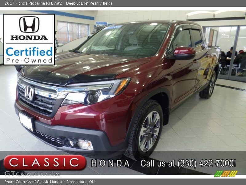 Deep Scarlet Pearl / Beige 2017 Honda Ridgeline RTL AWD