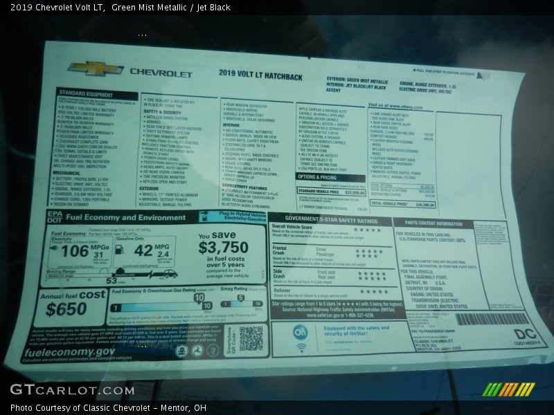  2019 Volt LT Window Sticker