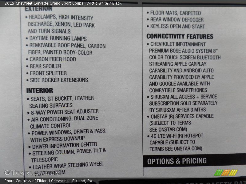 Arctic White / Black 2019 Chevrolet Corvette Grand Sport Coupe