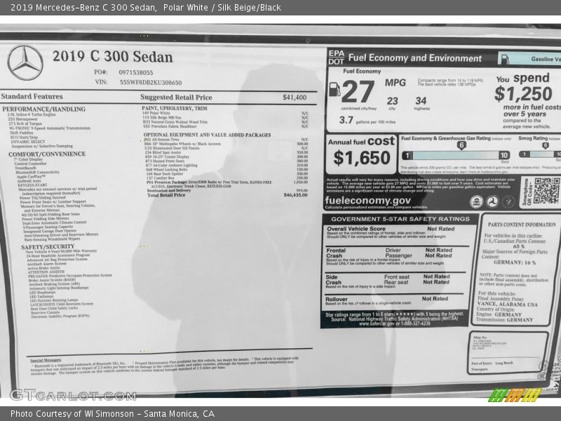 Polar White / Silk Beige/Black 2019 Mercedes-Benz C 300 Sedan