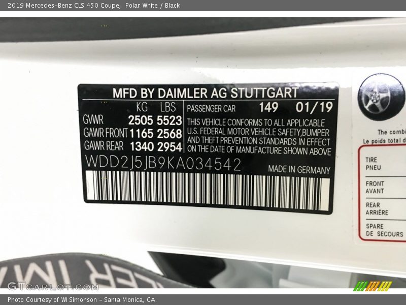 Polar White / Black 2019 Mercedes-Benz CLS 450 Coupe