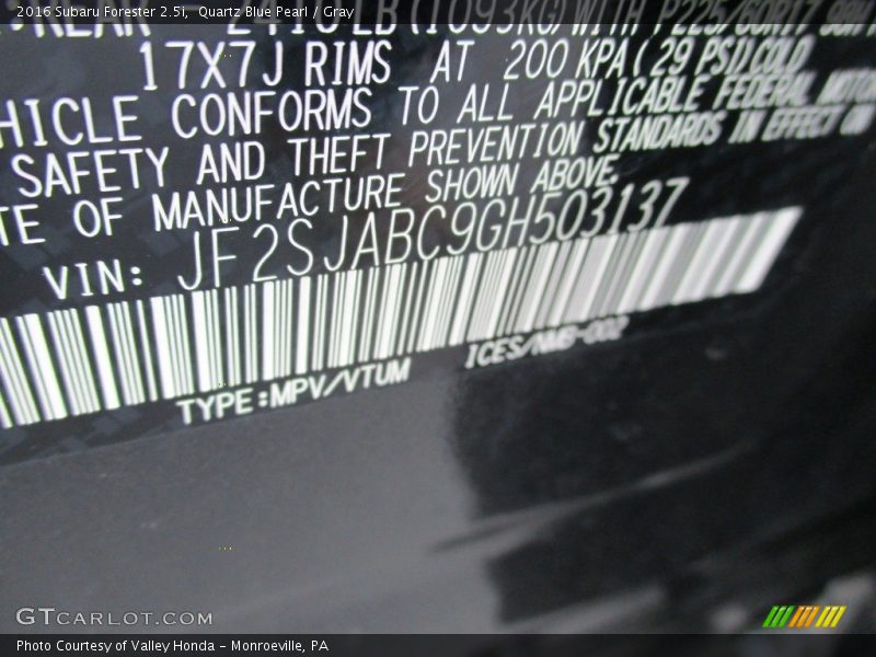 Quartz Blue Pearl / Gray 2016 Subaru Forester 2.5i