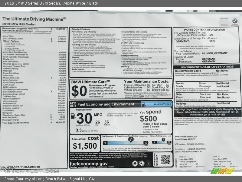 Alpine White / Black 2019 BMW 3 Series 330i Sedan