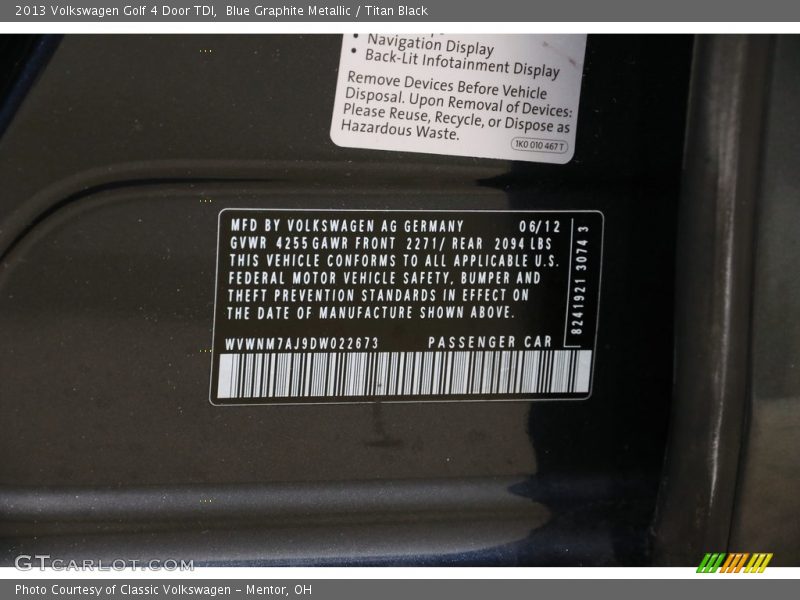 Blue Graphite Metallic / Titan Black 2013 Volkswagen Golf 4 Door TDI