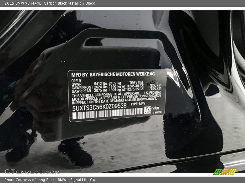 Carbon Black Metallic / Black 2019 BMW X3 M40i