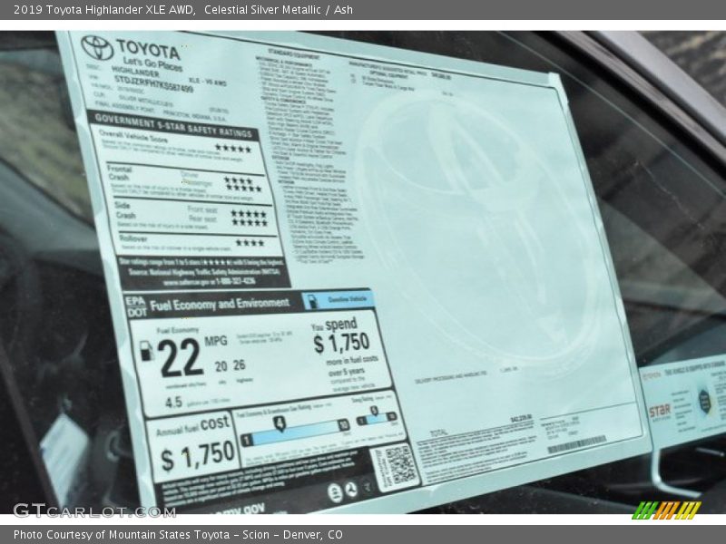 Celestial Silver Metallic / Ash 2019 Toyota Highlander XLE AWD