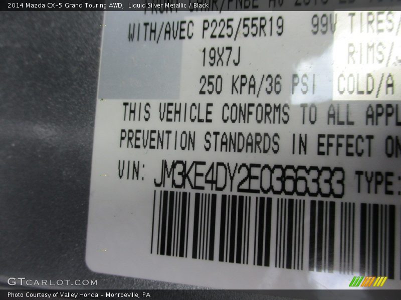 Liquid Silver Metallic / Black 2014 Mazda CX-5 Grand Touring AWD