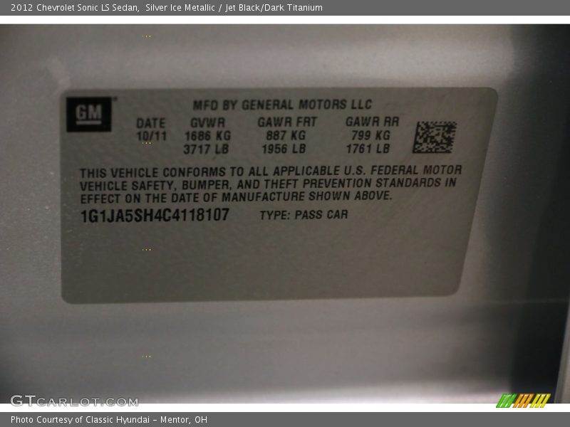 Silver Ice Metallic / Jet Black/Dark Titanium 2012 Chevrolet Sonic LS Sedan