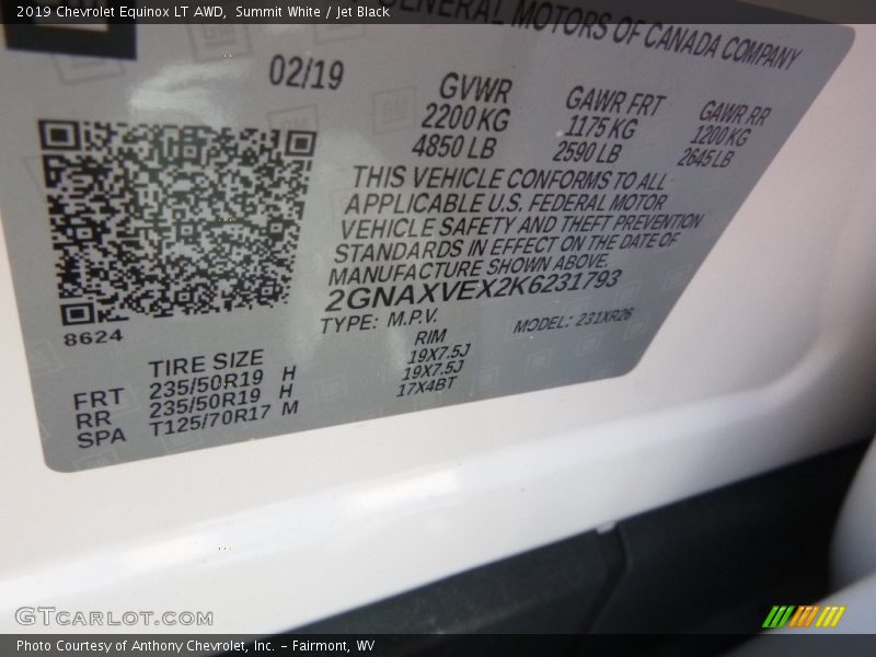 Summit White / Jet Black 2019 Chevrolet Equinox LT AWD