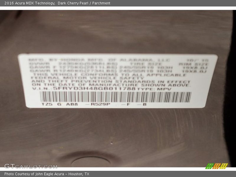 Dark Cherry Pearl / Parchment 2016 Acura MDX Technology