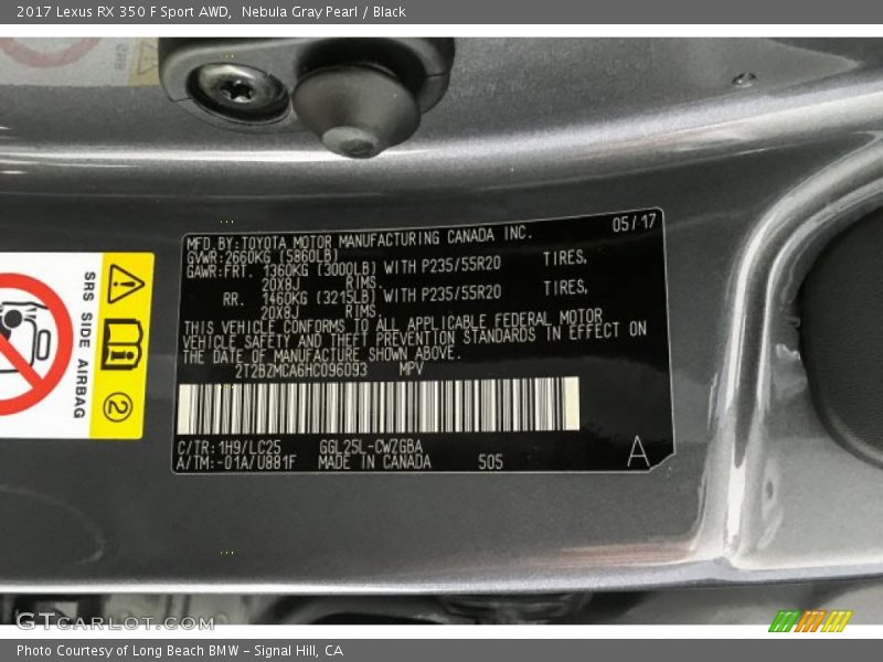 Nebula Gray Pearl / Black 2017 Lexus RX 350 F Sport AWD