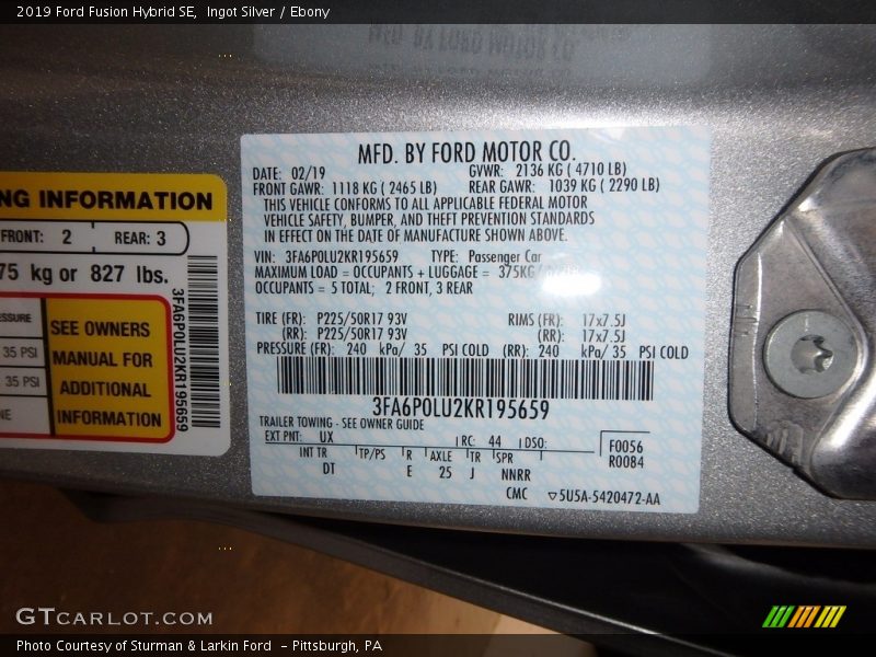 Ingot Silver / Ebony 2019 Ford Fusion Hybrid SE